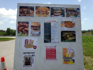 Menu Board at Joe's Famous Hot Dogs. Burgers, and More 